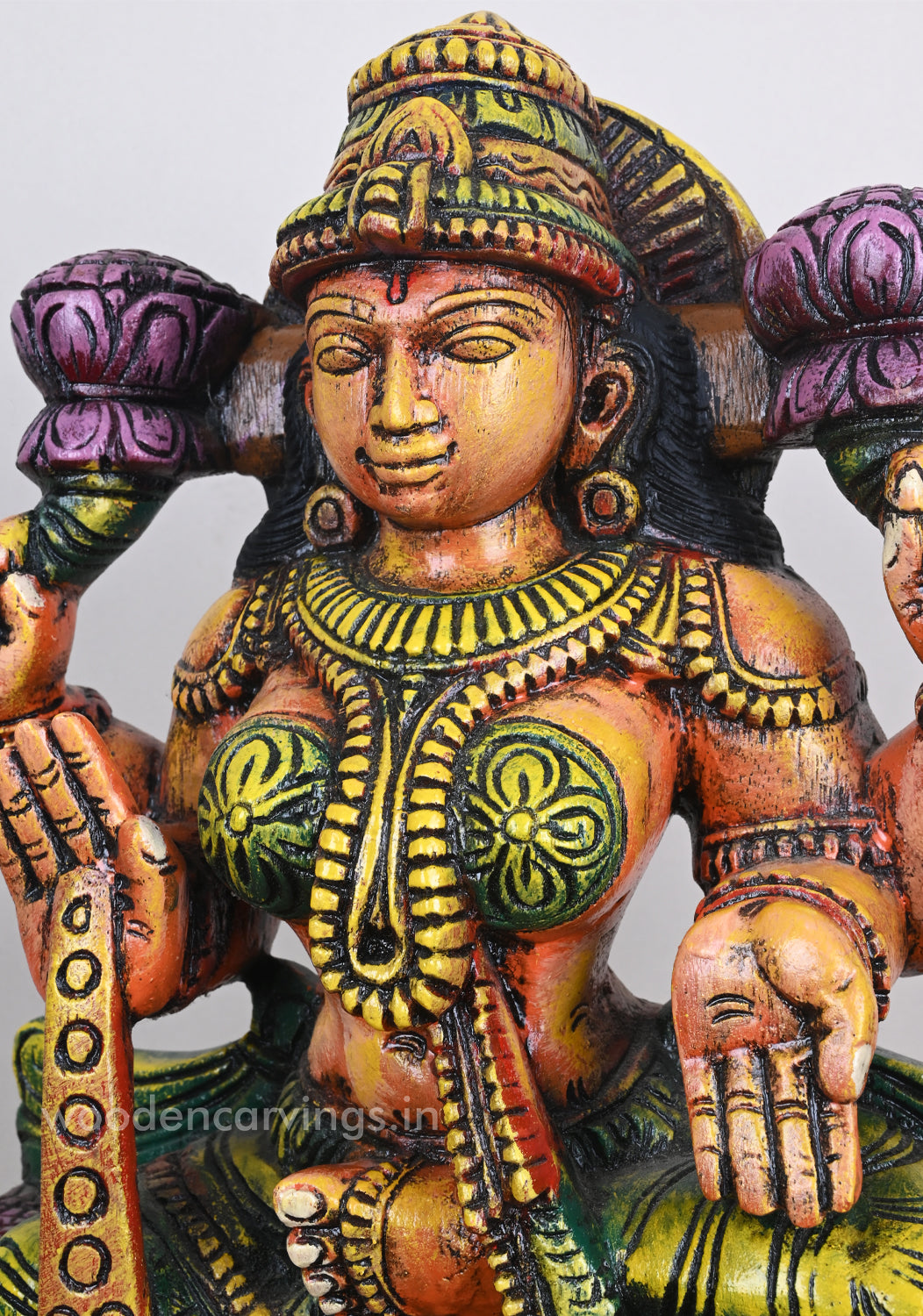 MahaLakshmi Blessing Her Devotees Wooden Sculpture 18"