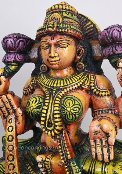 MahaLakshmi Blessing Her Devotees Wooden Sculpture 18"