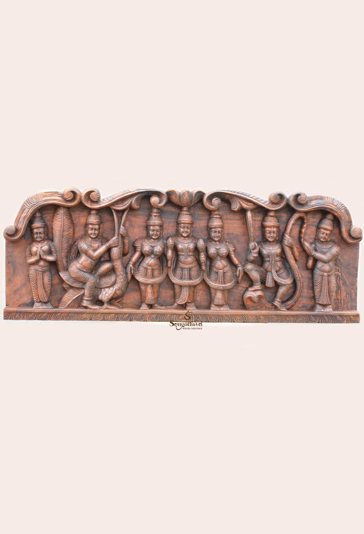 BakaSura,Thirumal and Kaliya-Mardana Wooden Wall Panel 32"