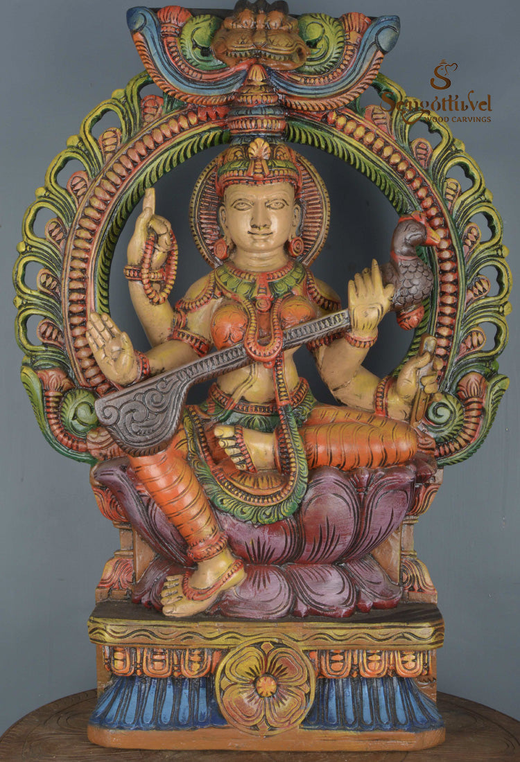 Goddess saraswathi Holding veena and Rosary statue 30"