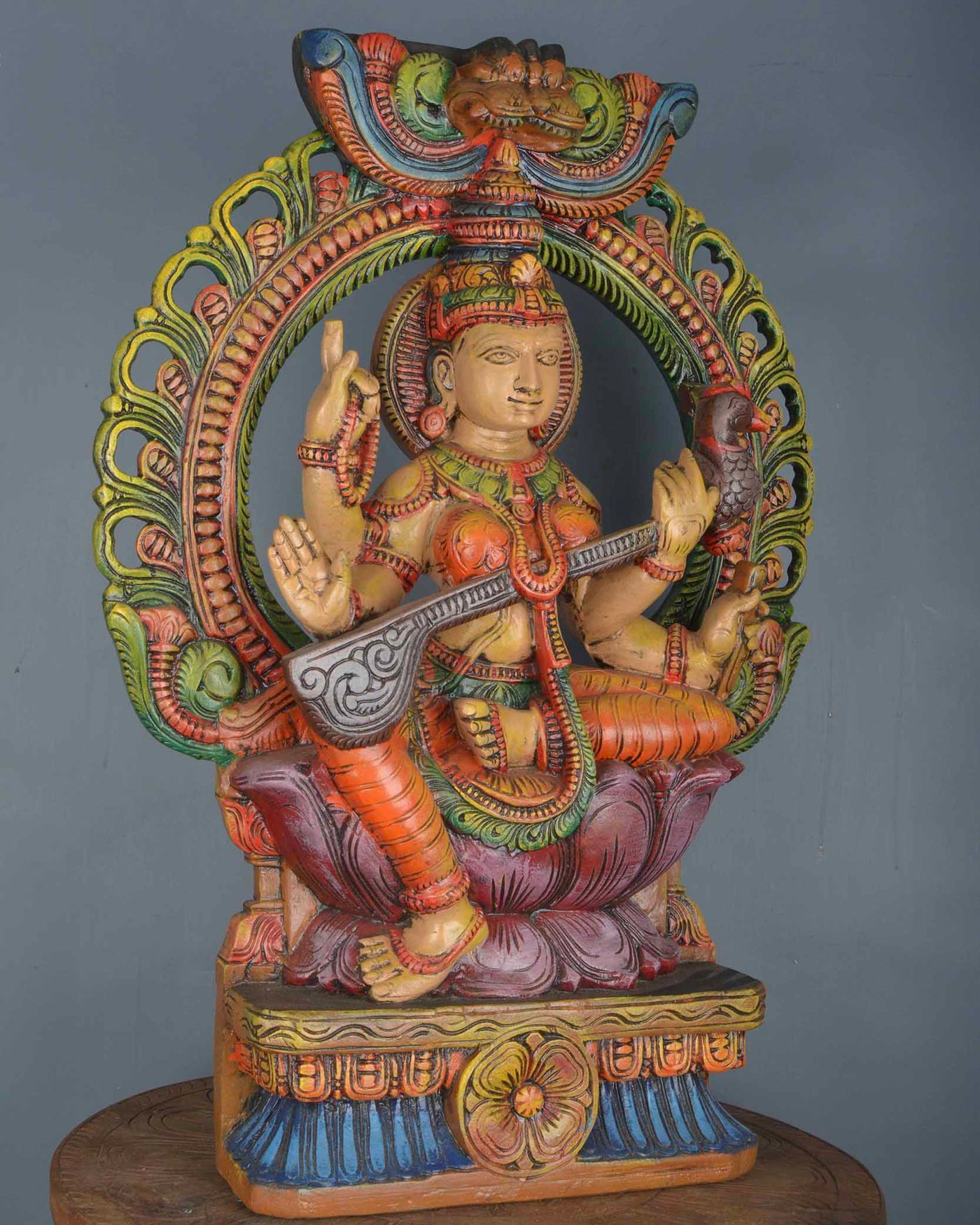 Goddess saraswathi Holding veena and Rosary statue 30"