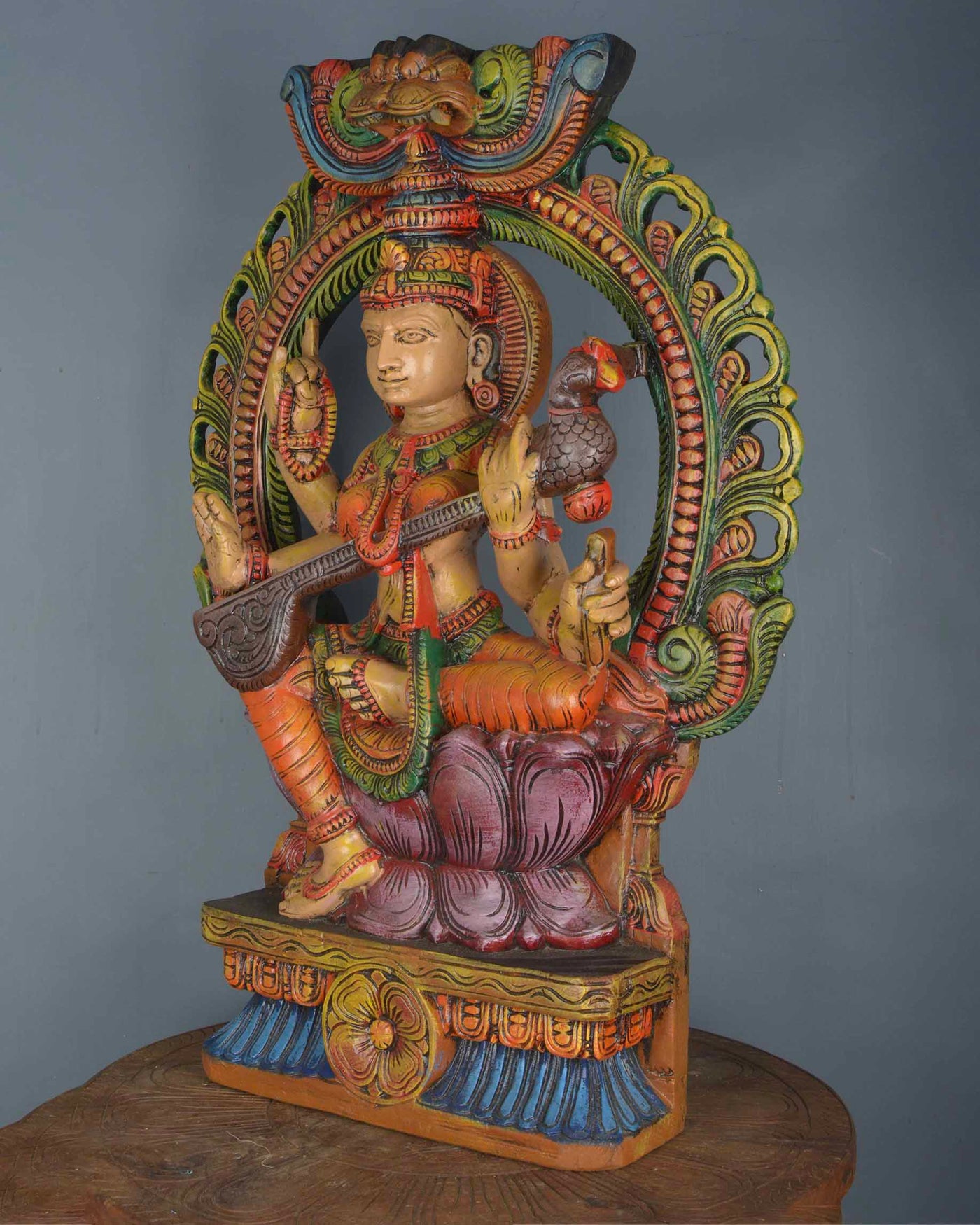 Goddess saraswathi Holding veena and Rosary statue 30"