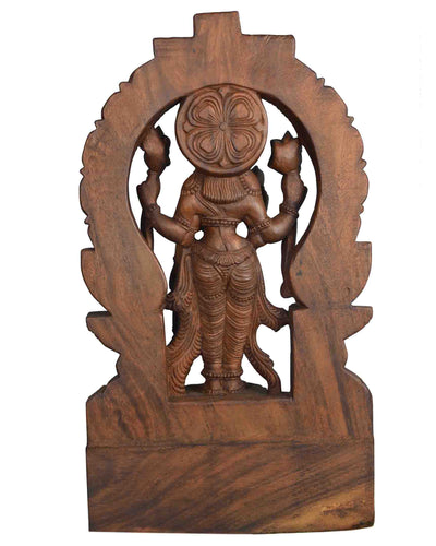 Lord vishnu Standing in lotus Wooden Statue 27"