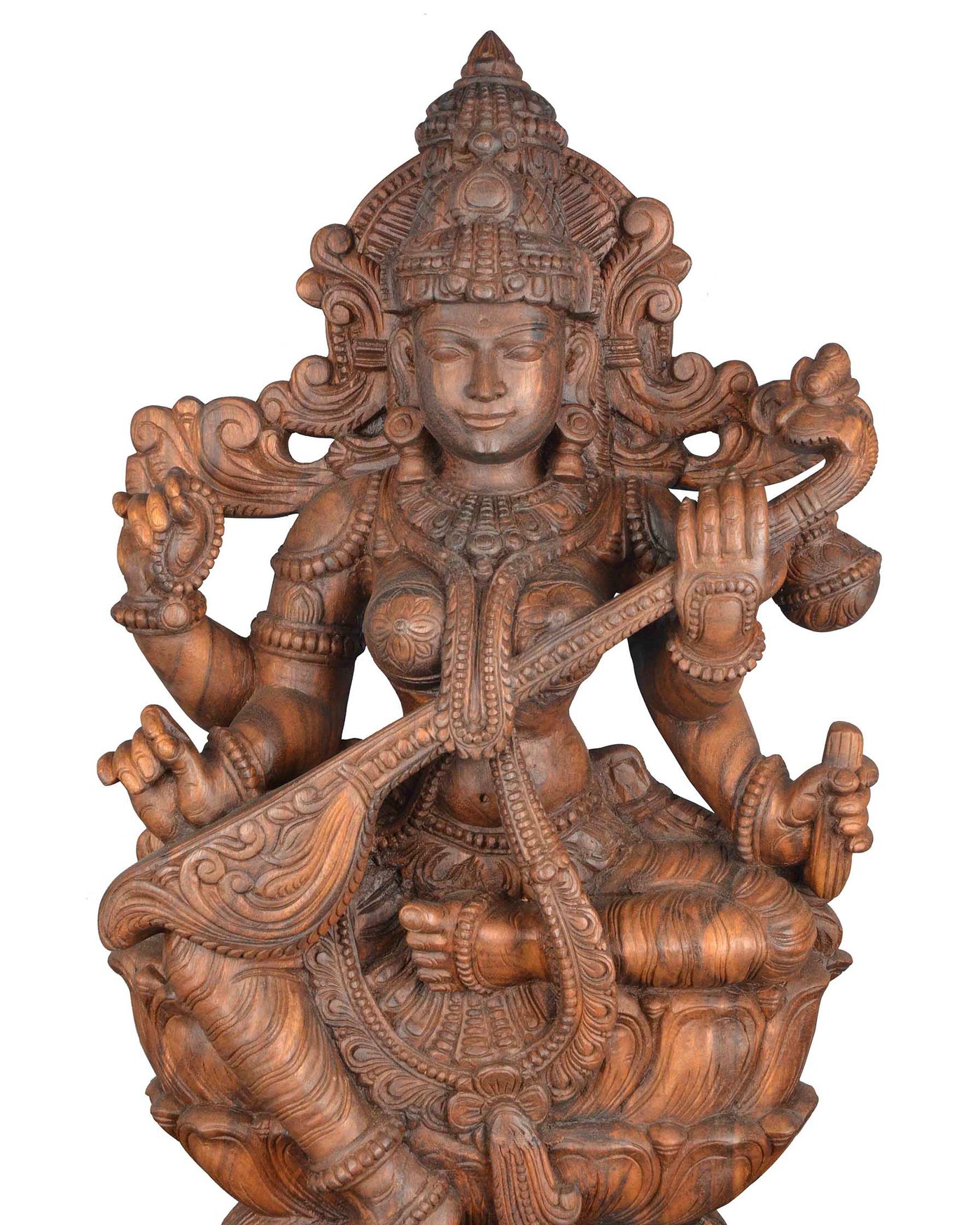 Goddess saraswathi maa wooden statue 37"