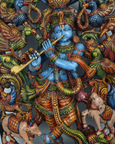 Son of vasudev Gopala krishna multicolour wooden statue 49"
