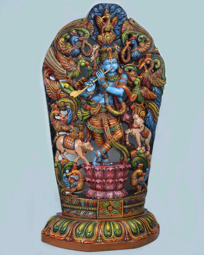 Son of vasudev Gopala krishna multicolour wooden statue 49"
