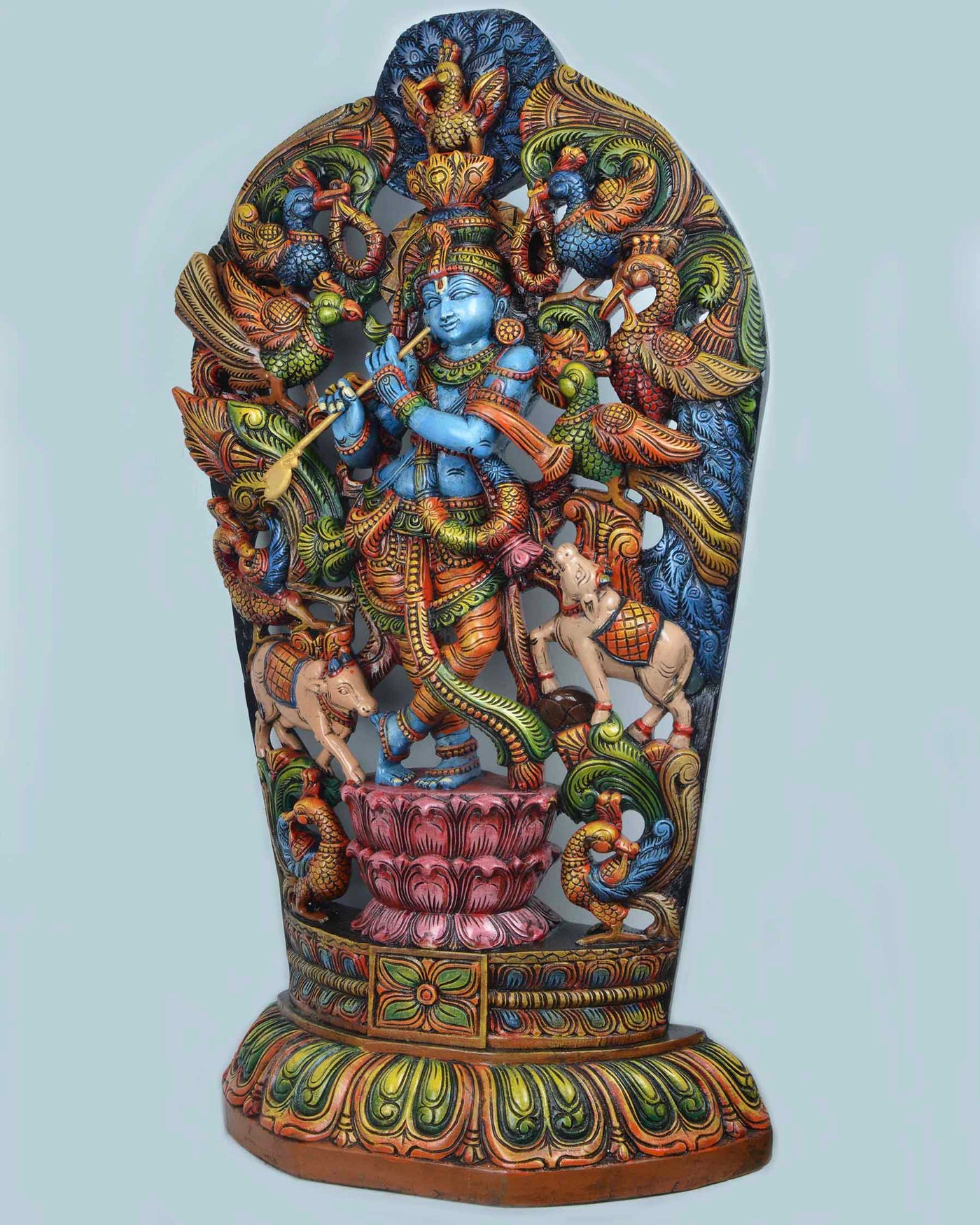 Son of vasudev Gopala krishna multicolour wooden statue 49"