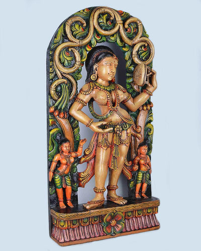 Gorgeous Apsara holding mirror wall mount sculpture 36"