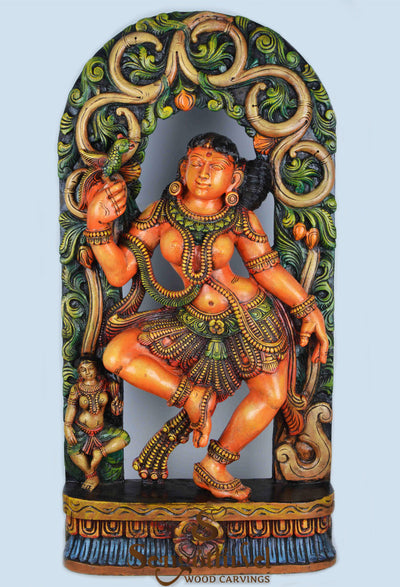 Fascinating Apsara holding parrot wall mount sculpture 36"
