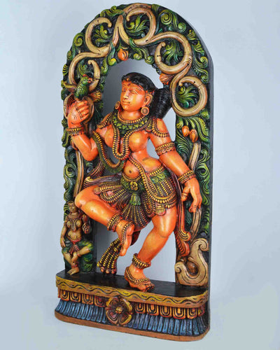 Fascinating Apsara holding parrot wall mount sculpture 36"