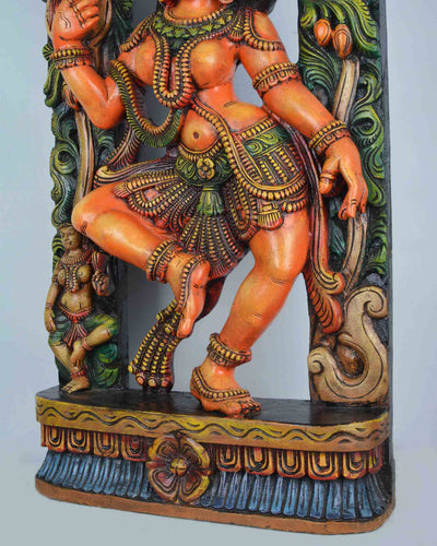 Fascinating Apsara holding parrot wall mount sculpture 36"