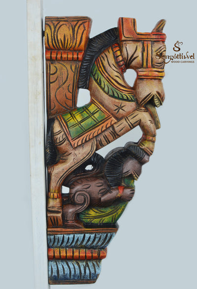 Horse with yaazhi wooden wall brackets 18"
