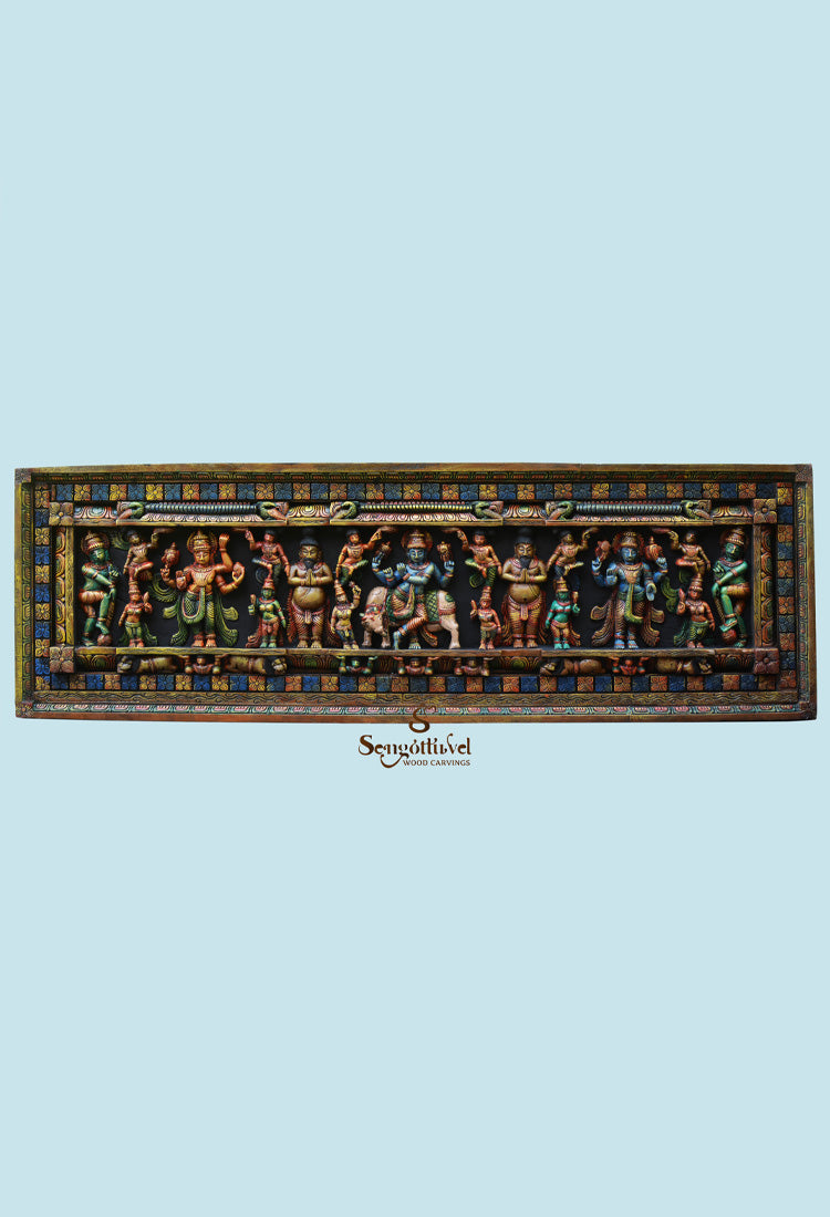 Lord Krishna with Mahavishnu multicolour wall panel 76"