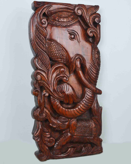 wooden Elephant head wall decorall mount 24"