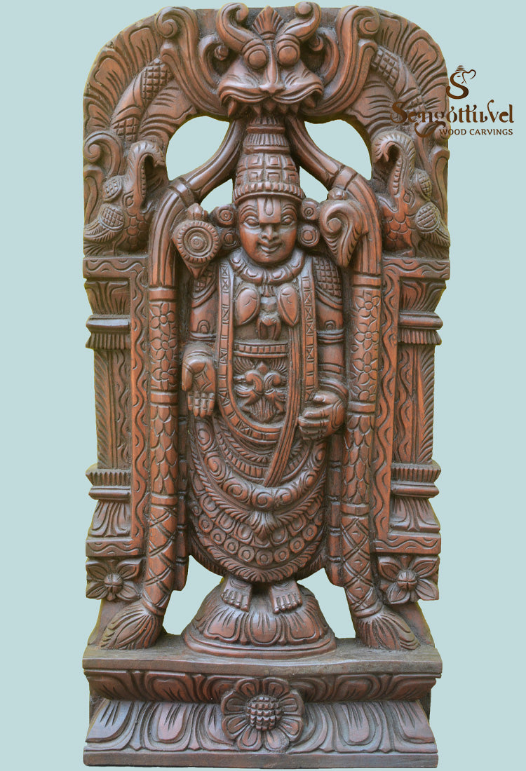 Lord Venkateshwara wooden statue 24"