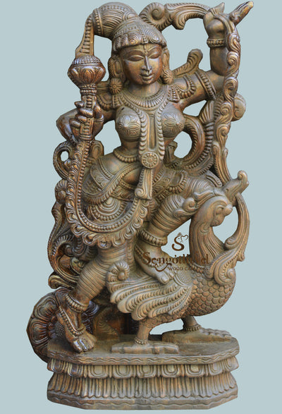 Apsara seated on Hamsa wax brown statue 37"