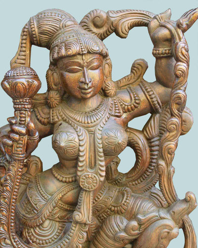 Apsara seated on Hamsa wax brown statue 37"