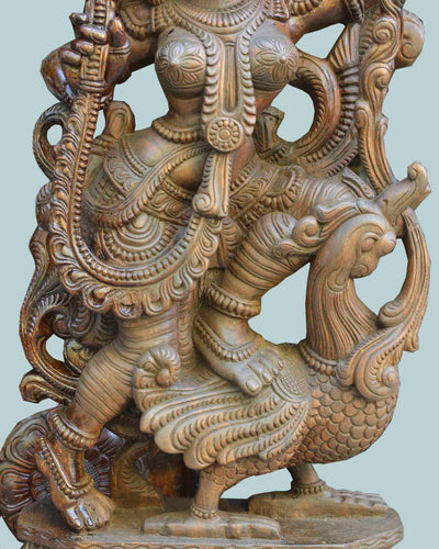 Apsara seated on Hamsa wax brown statue 37"