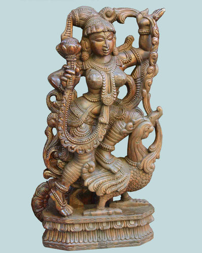 Apsara seated on Hamsa wax brown statue 37"