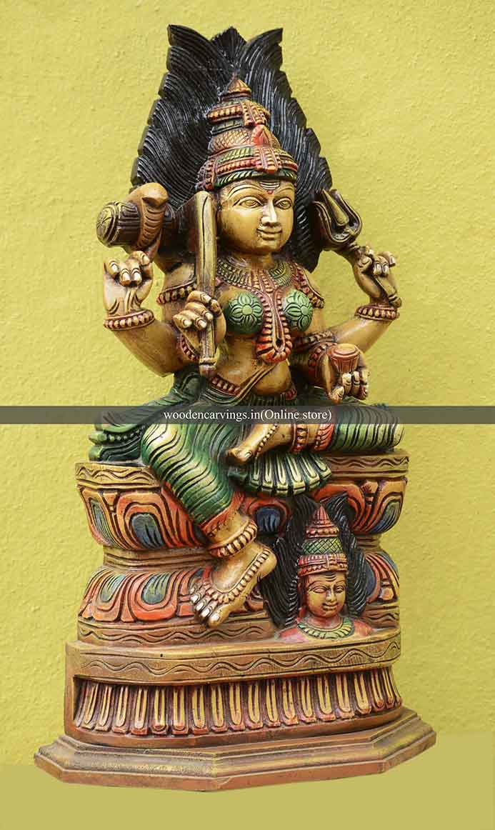 Goddess Devi (Amman) Wooden Multicoloured Sculpture 24"
