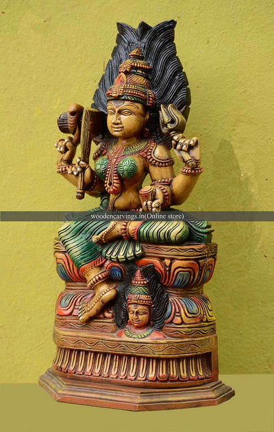 Goddess Devi (Amman) Wooden Multicoloured Sculpture 24"