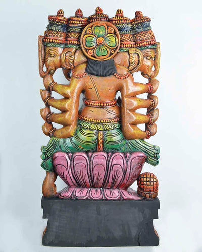 Yellowish panchamugha Ganesha wooden statue 37"