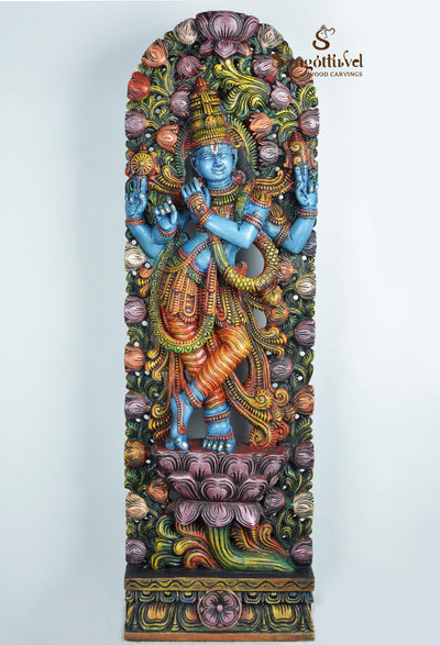 Glorious krishna carved with Lotus jali work mount 49"