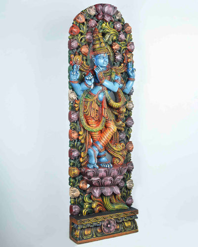 Glorious krishna carved with Lotus jali work mount 49"