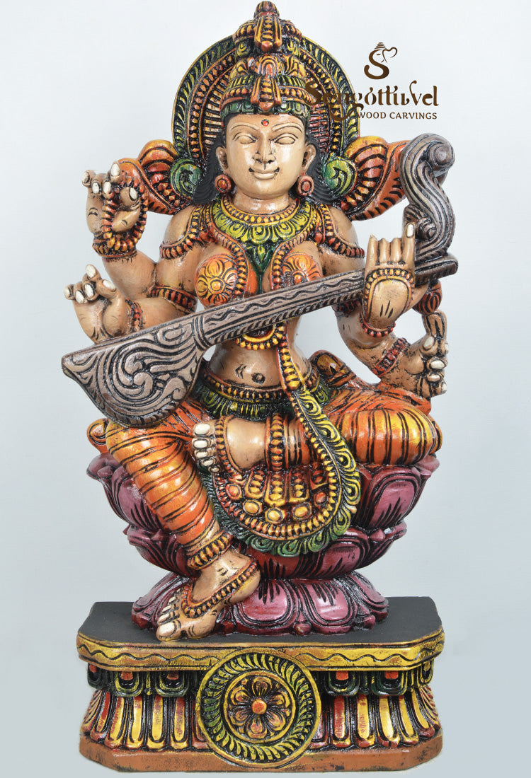 Goddess saraswathi with Grey colour veena statue 30"