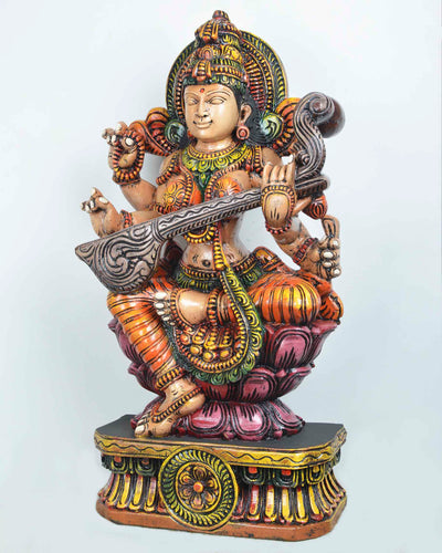 Goddess saraswathi with Grey colour veena statue 30"