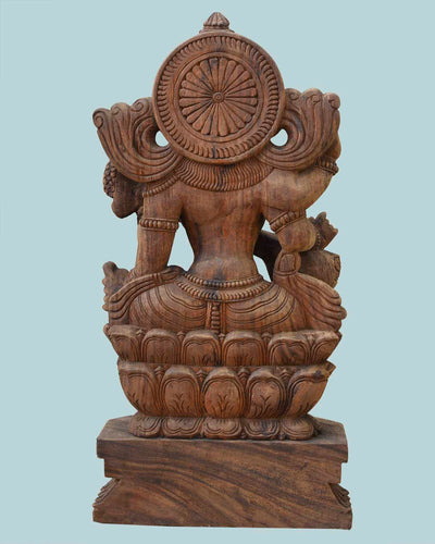 Saraswathi Seated on Lotus with veena wooden statue 37"