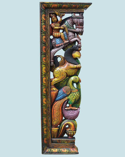 Warriors Rides on Horse,Lion and parrot wall Brackets 38"