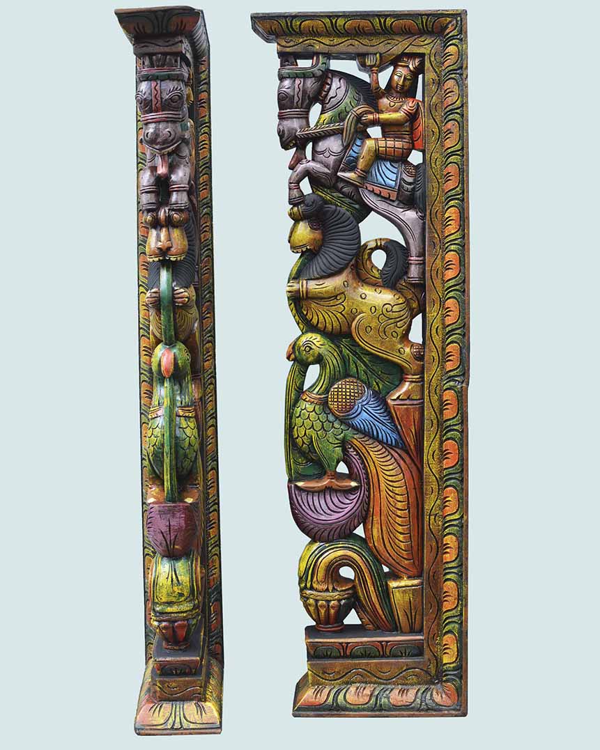 Warriors Rides on Horse,Lion and parrot wall Brackets 38"