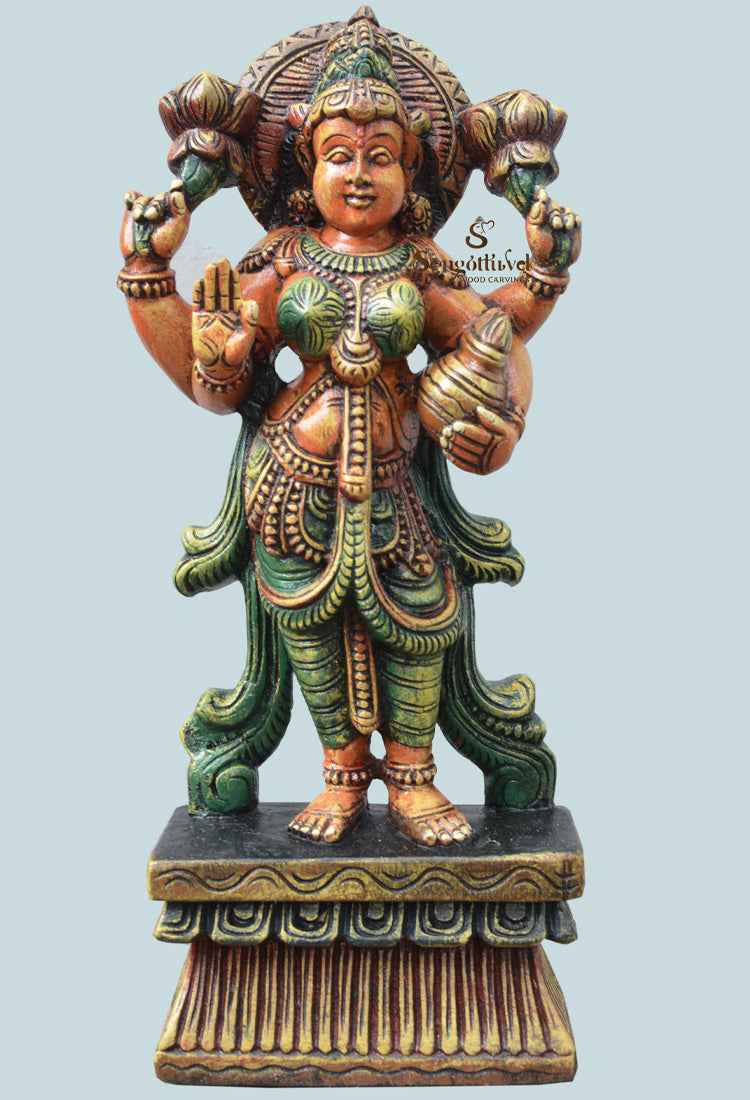 Standing Goddess MahaLakshmi wooden statue 18"