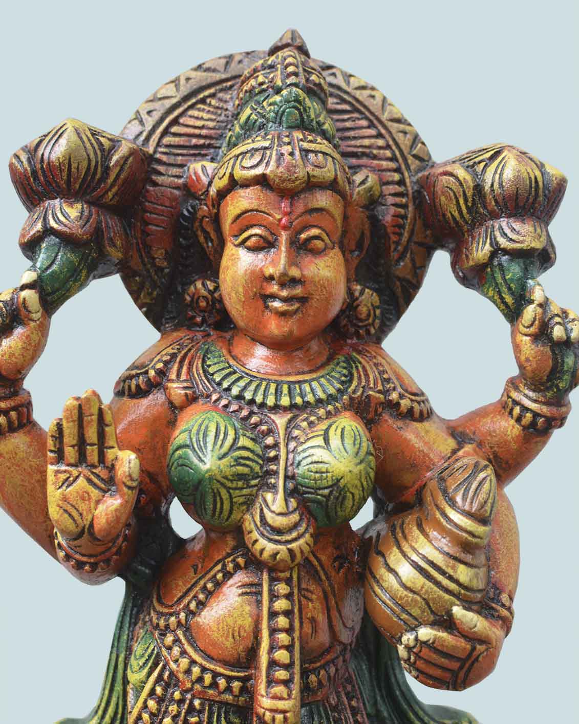 Standing Goddess MahaLakshmi wooden statue 18"