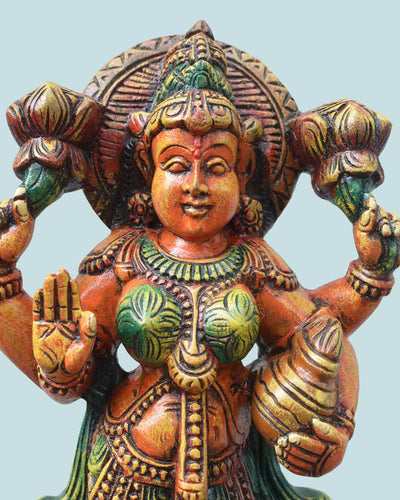 Standing Goddess MahaLakshmi wooden statue 18"