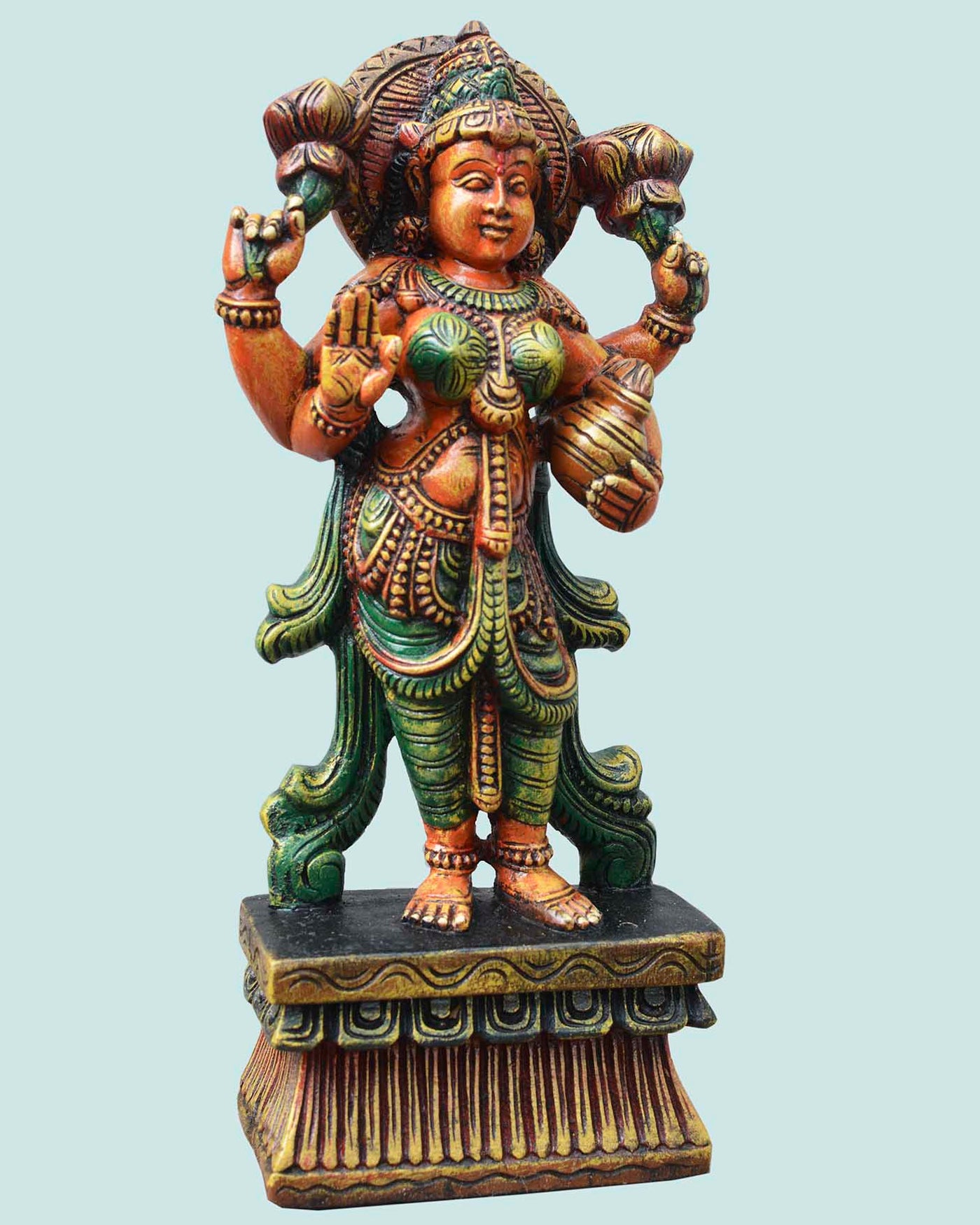 Standing Goddess MahaLakshmi wooden statue 18"