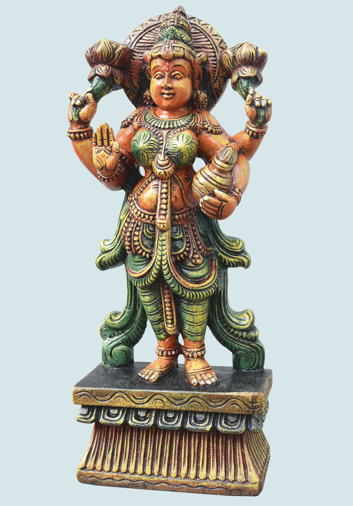 Standing Goddess MahaLakshmi wooden statue 18"