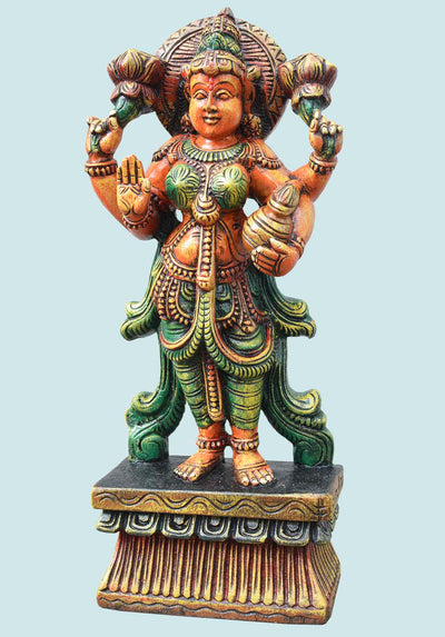 Standing Goddess MahaLakshmi wooden statue 18"