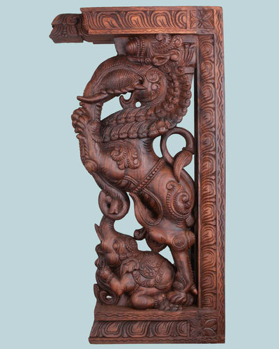 Wooden Ancient Animal yaazhi&Elephant Brackets 37"