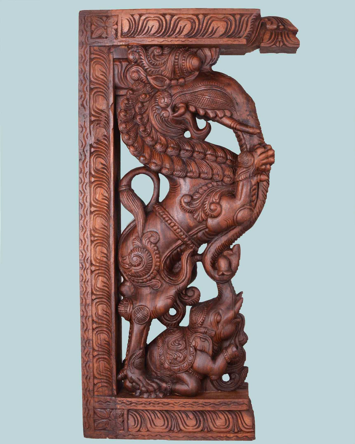 Wooden Ancient Animal yaazhi&Elephant Brackets 37"