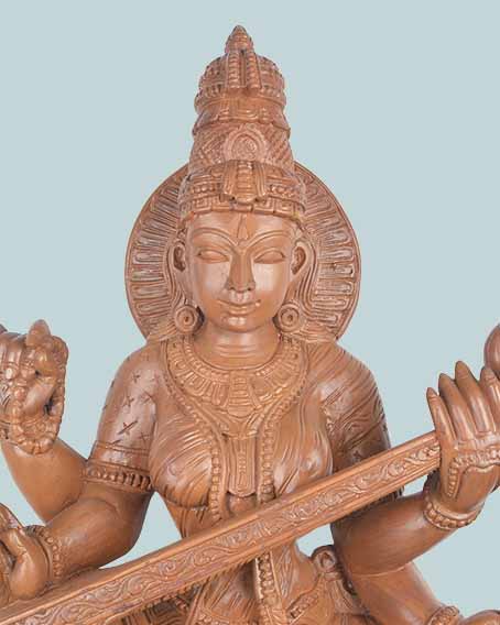 Goddess Saraswathi Polished wooden Deity 37"