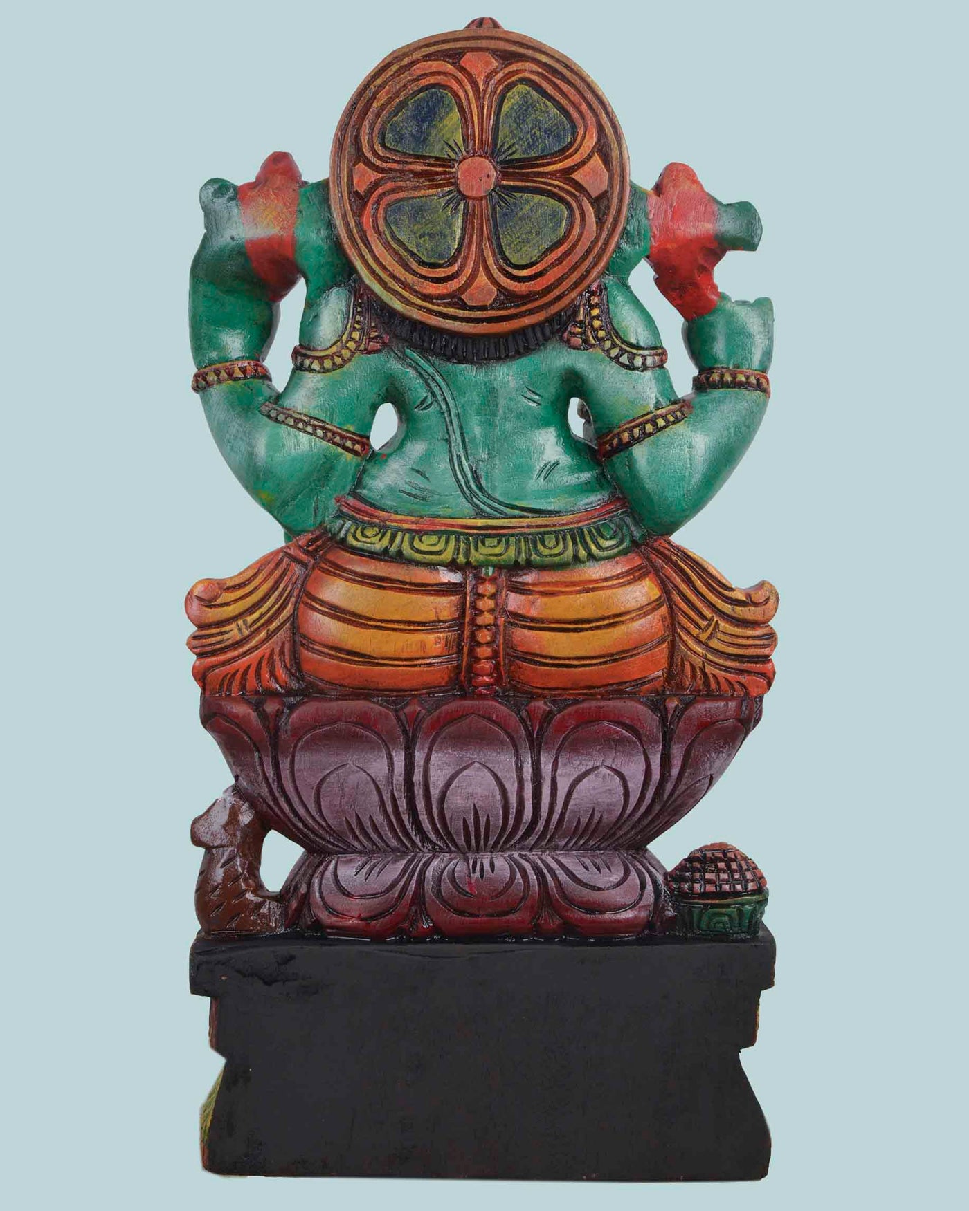 Lord Green Ganesh on pink Lotus sculpture 24"