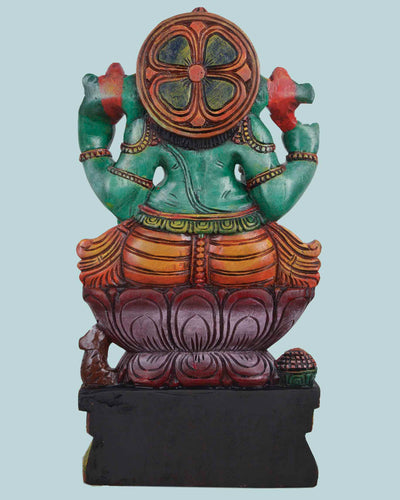 Lord Green Ganesh on pink Lotus sculpture 24"