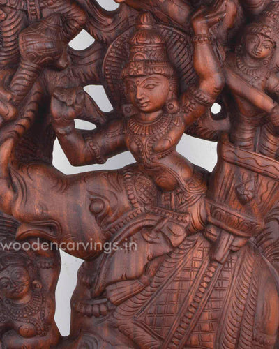 Wooden Raj Bhavani wall Mount sculpture 36"