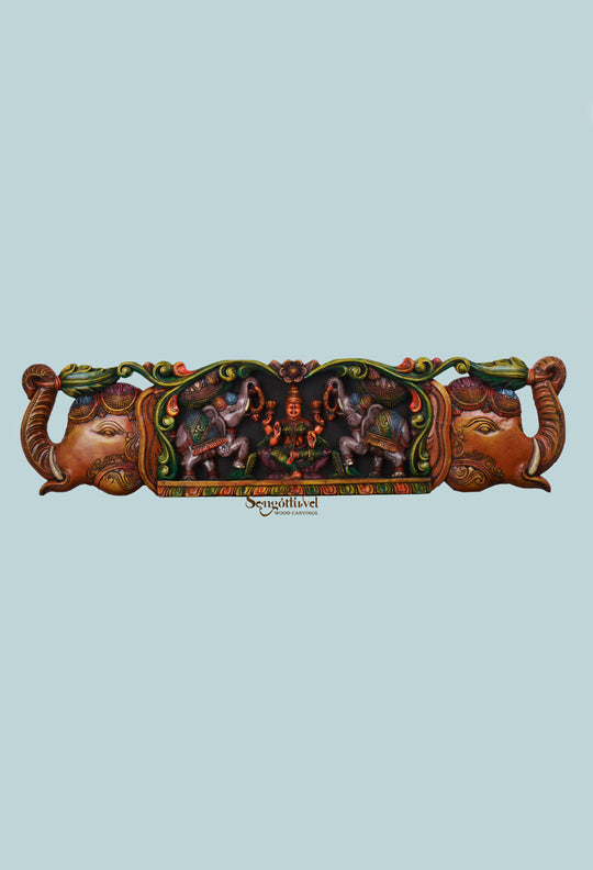 Elephant Design GajaLakshmi Horizontal wooden wall panel 48"