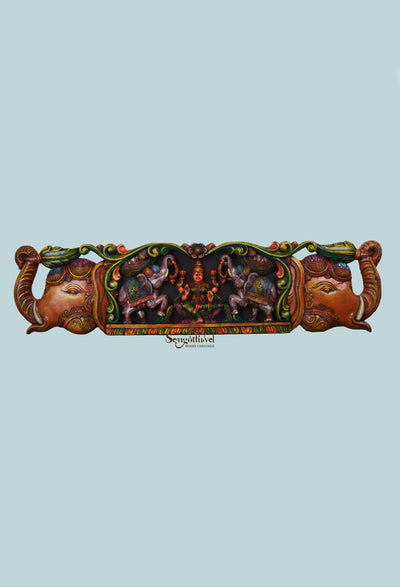 Elephant Design GajaLakshmi Horizontal wooden wall panel 48"