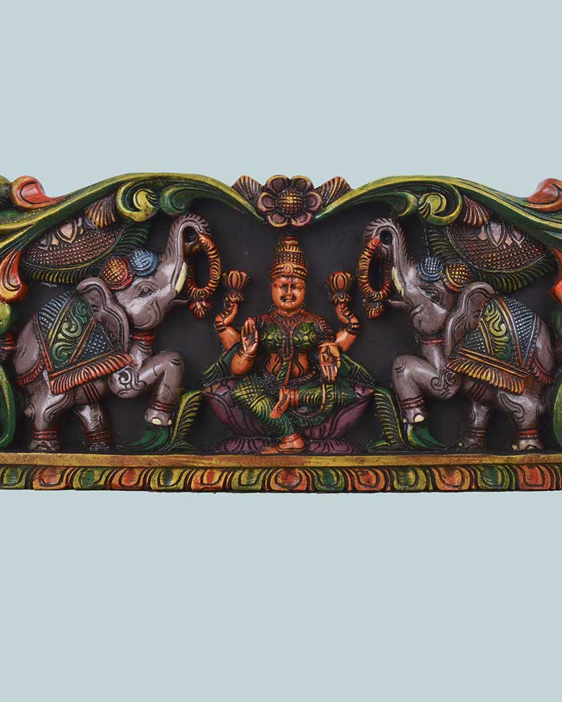 Elephant Design GajaLakshmi Horizontal wooden wall panel 48"