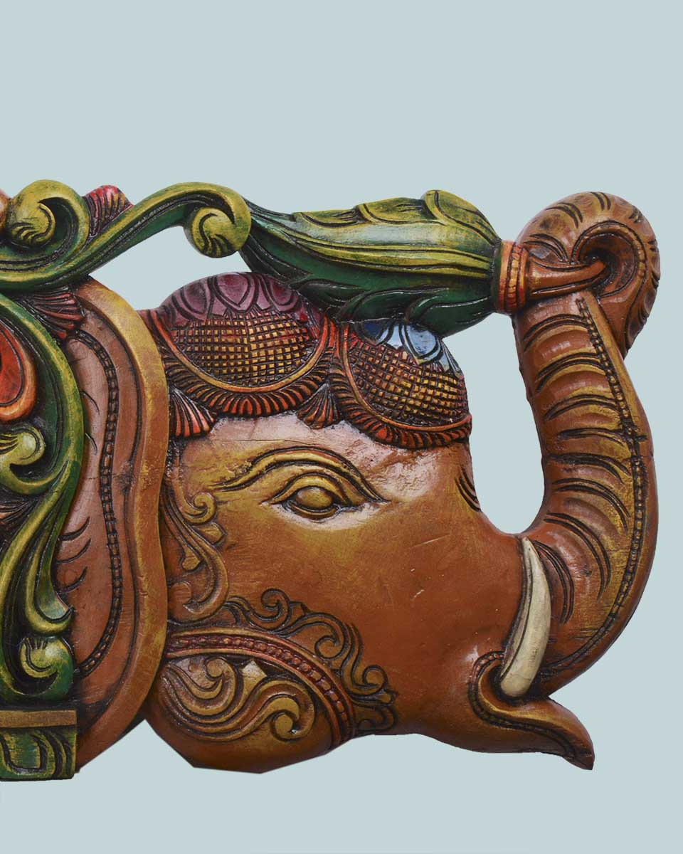 Elephant Design GajaLakshmi Horizontal wooden wall panel 48"