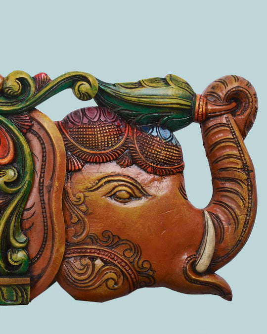 Elephant Design GajaLakshmi Horizontal wooden wall panel 48"